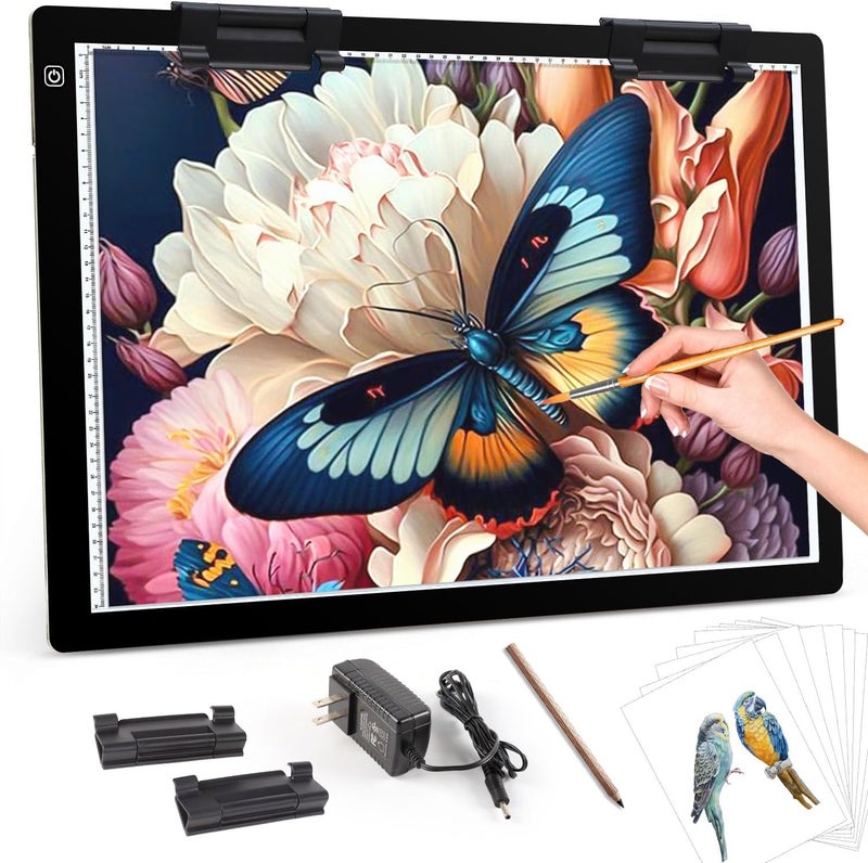 Zocelight A2 Light pad,7mm Ultra-Thin led Light Box,3 Levels Dimming/Stepless Dimming Light Table with 2 Clips and 12V 2A Adapter,Large Light Board for Diamond Painting,Drawing,Sketching,Tattoo - Image 1